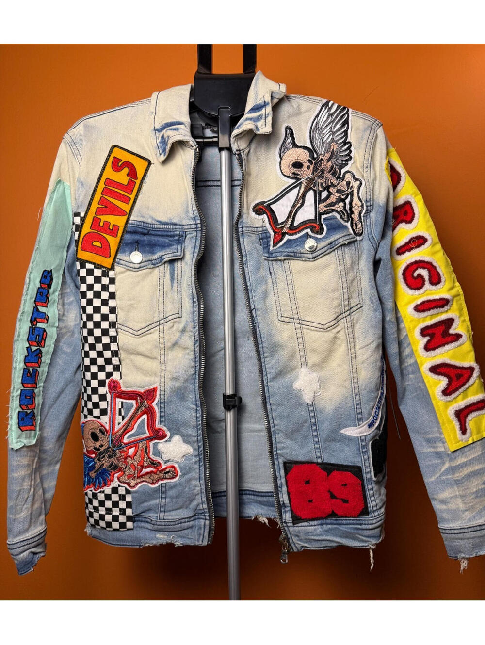 New NWT rockstar original mens small S patches rare jean denim jacket